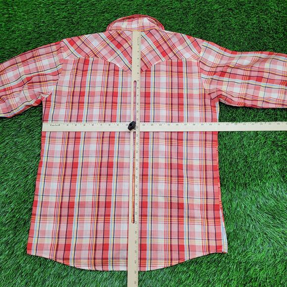 Vintage 80s Osh-Kosh Cowboy Plaid Shirt M/L 21x29 Pearl-Snap - Picture 4 of 12